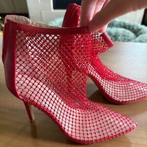 Red Mesh Ankle Heels